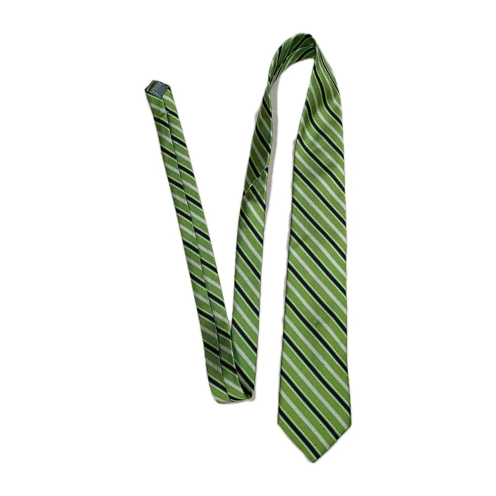 Forsyth Men's Silk‎ Tie Green Navy Striped Preppy Academia University Office